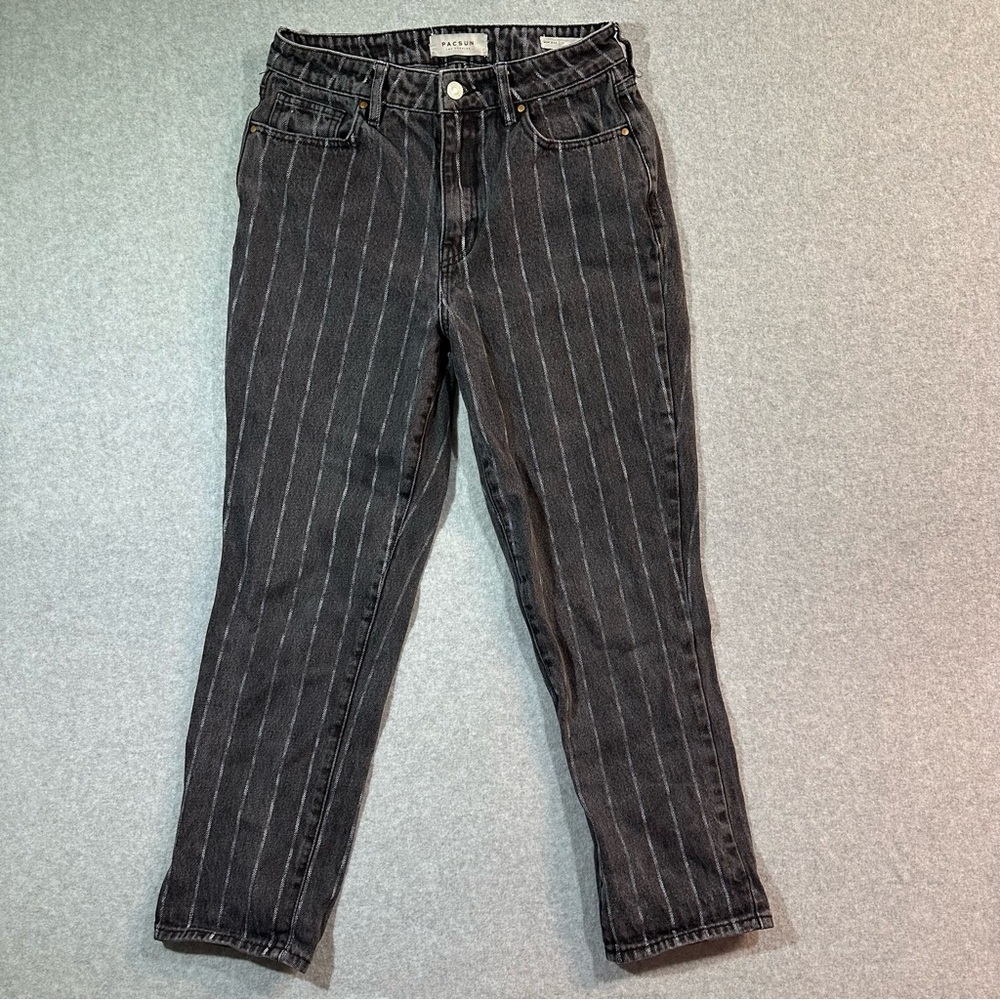 Striped Mom Jeans Tapered Leg Relaxed fit Black size 27